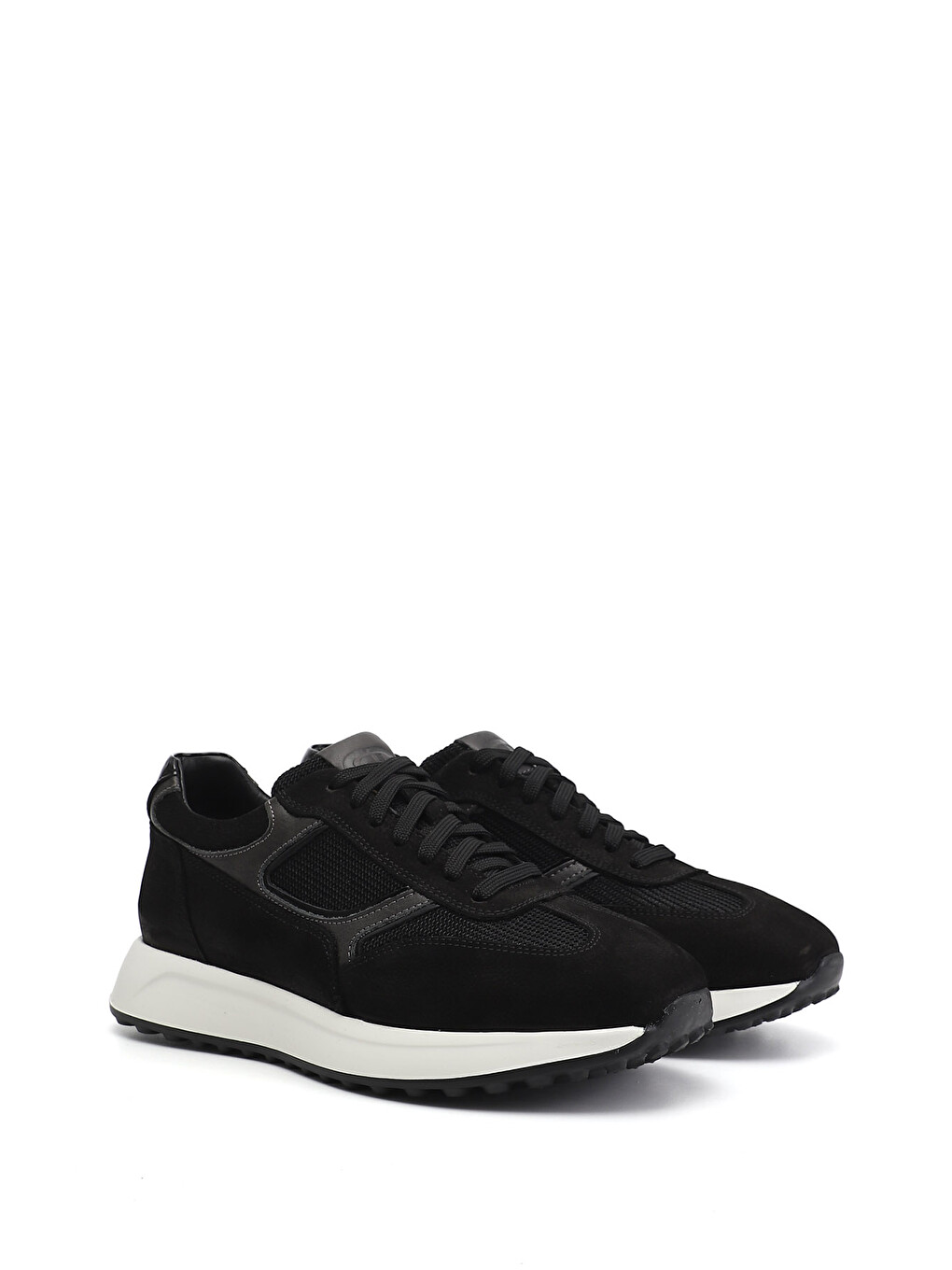 Siyah Erkek SİYAH MELANJ Bağcıklı Hakiki Deri Sneaker-1