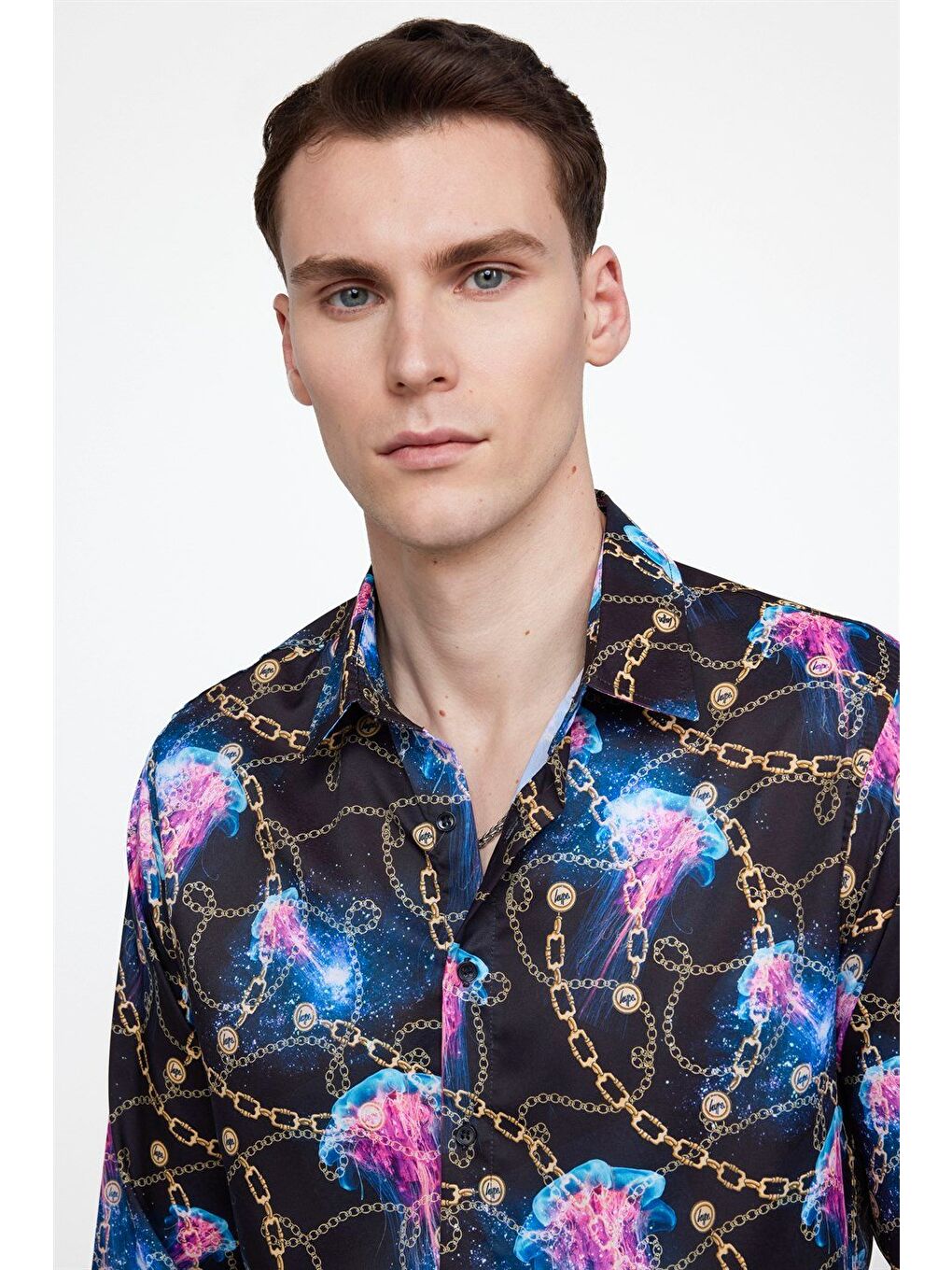 Karışık Slim Fit Uzun Kollu Dar Kesim Elastanlı Baskılı Erkek Gömlek-2