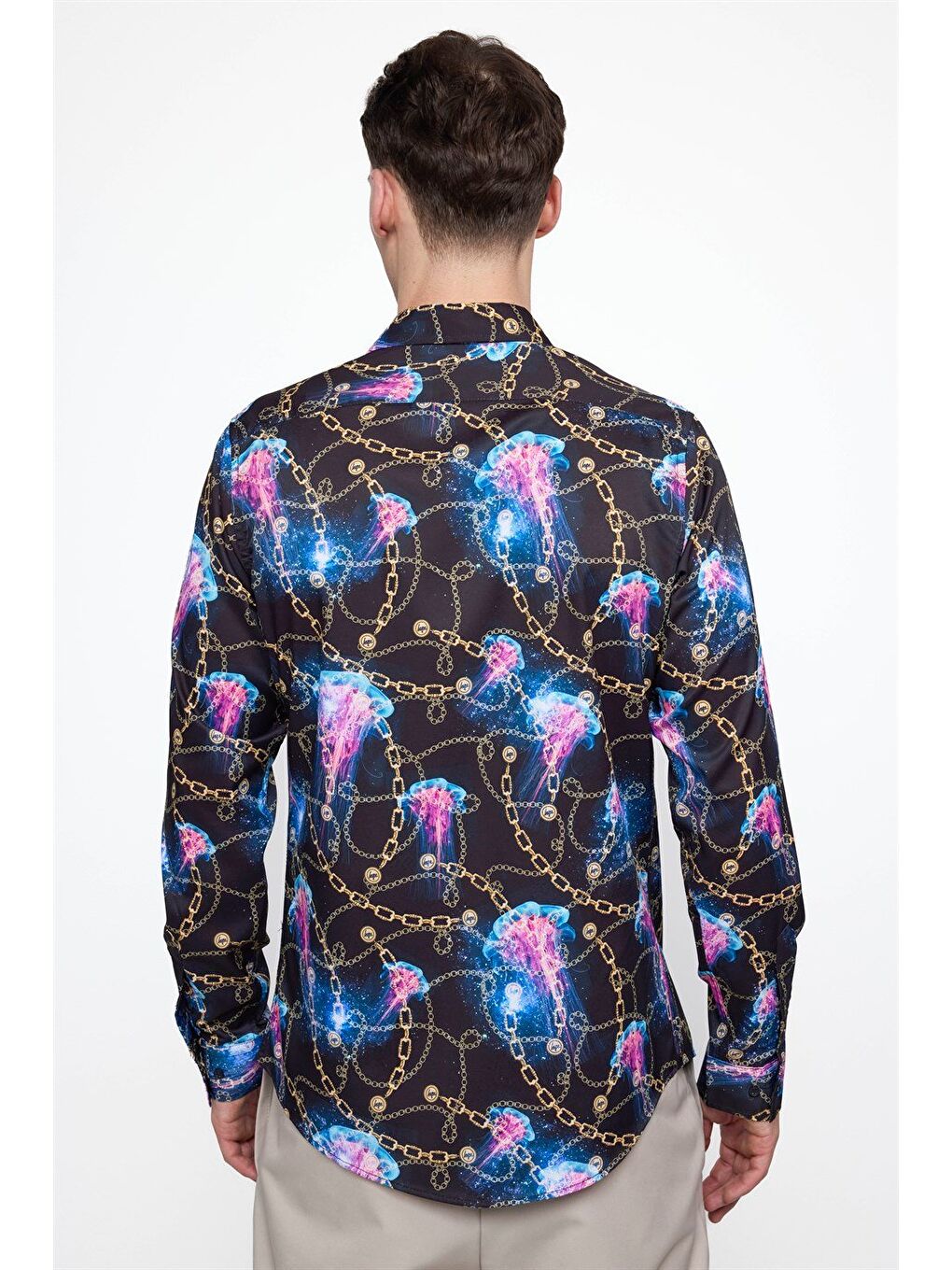 Karışık Slim Fit Uzun Kollu Dar Kesim Elastanlı Baskılı Erkek Gömlek-3