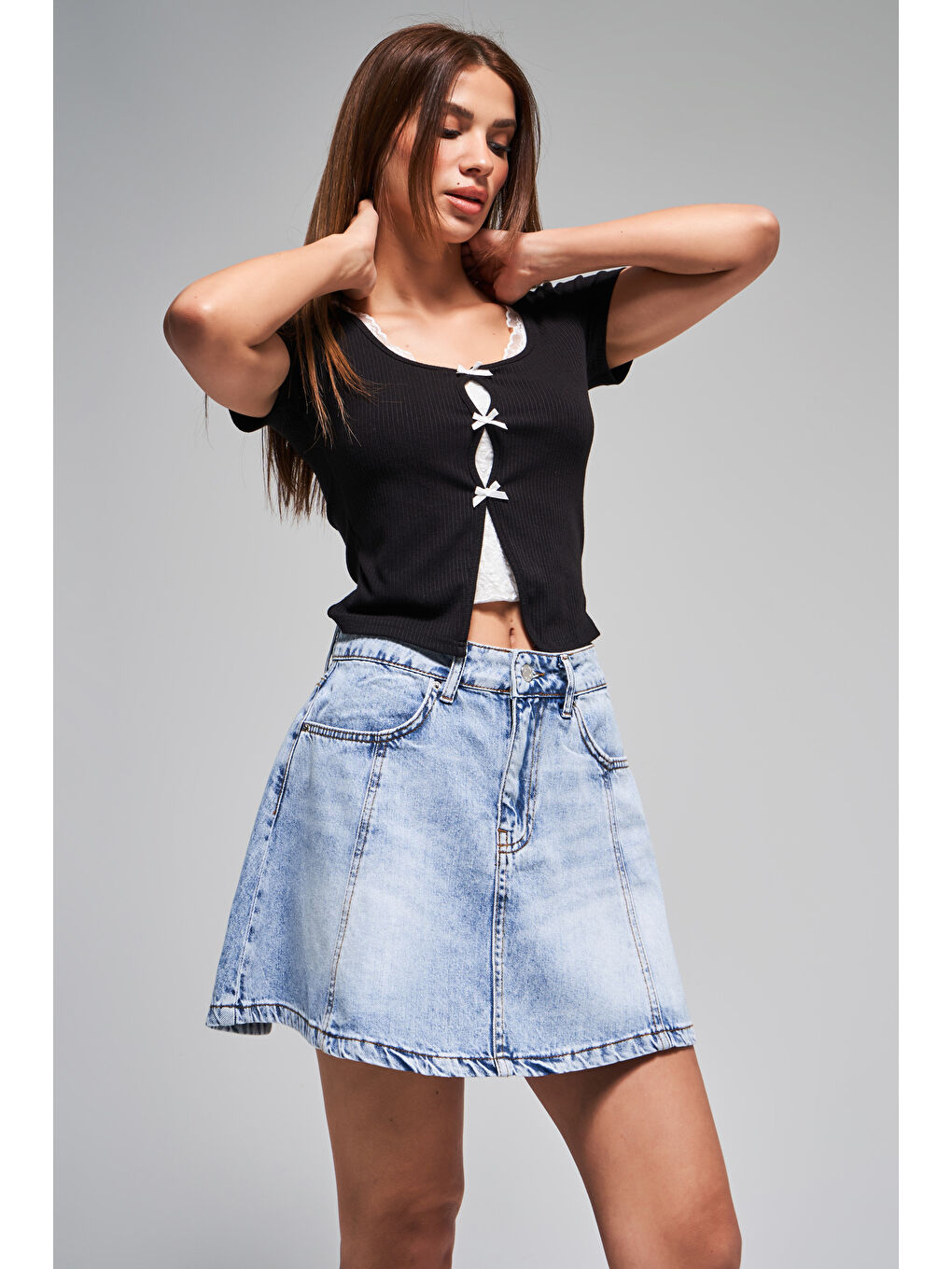 Mavi Kadın Jean Rengi 4s5-27 Mini Boy A Kesim %100 Pamuk Denim Etek