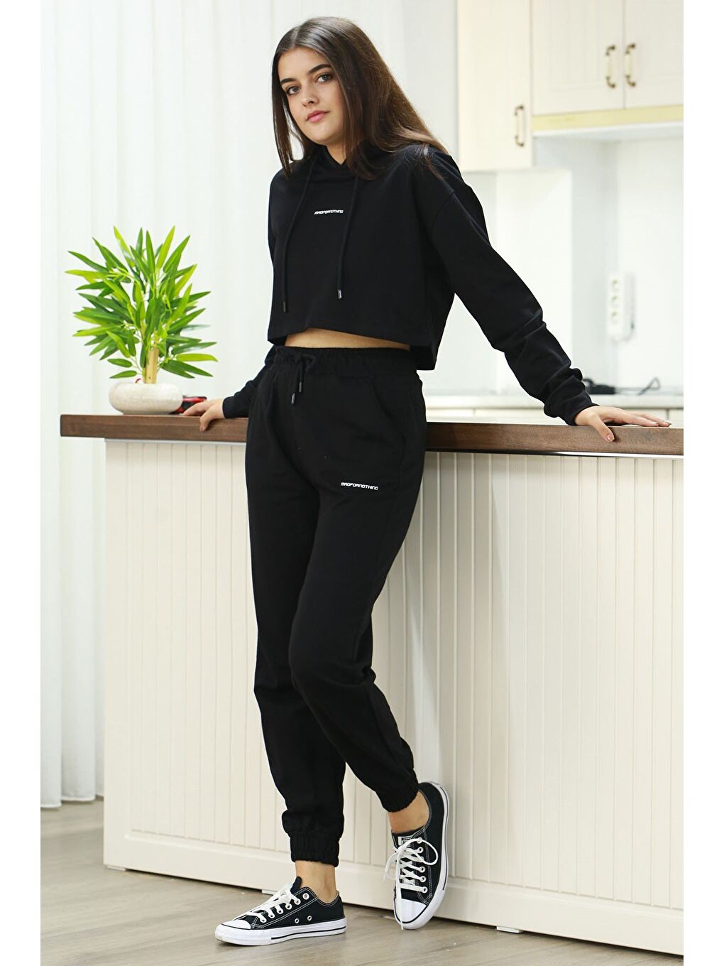 Siyah Kapüşonlu Kadın Eşofman Takımı Mg465-3-6