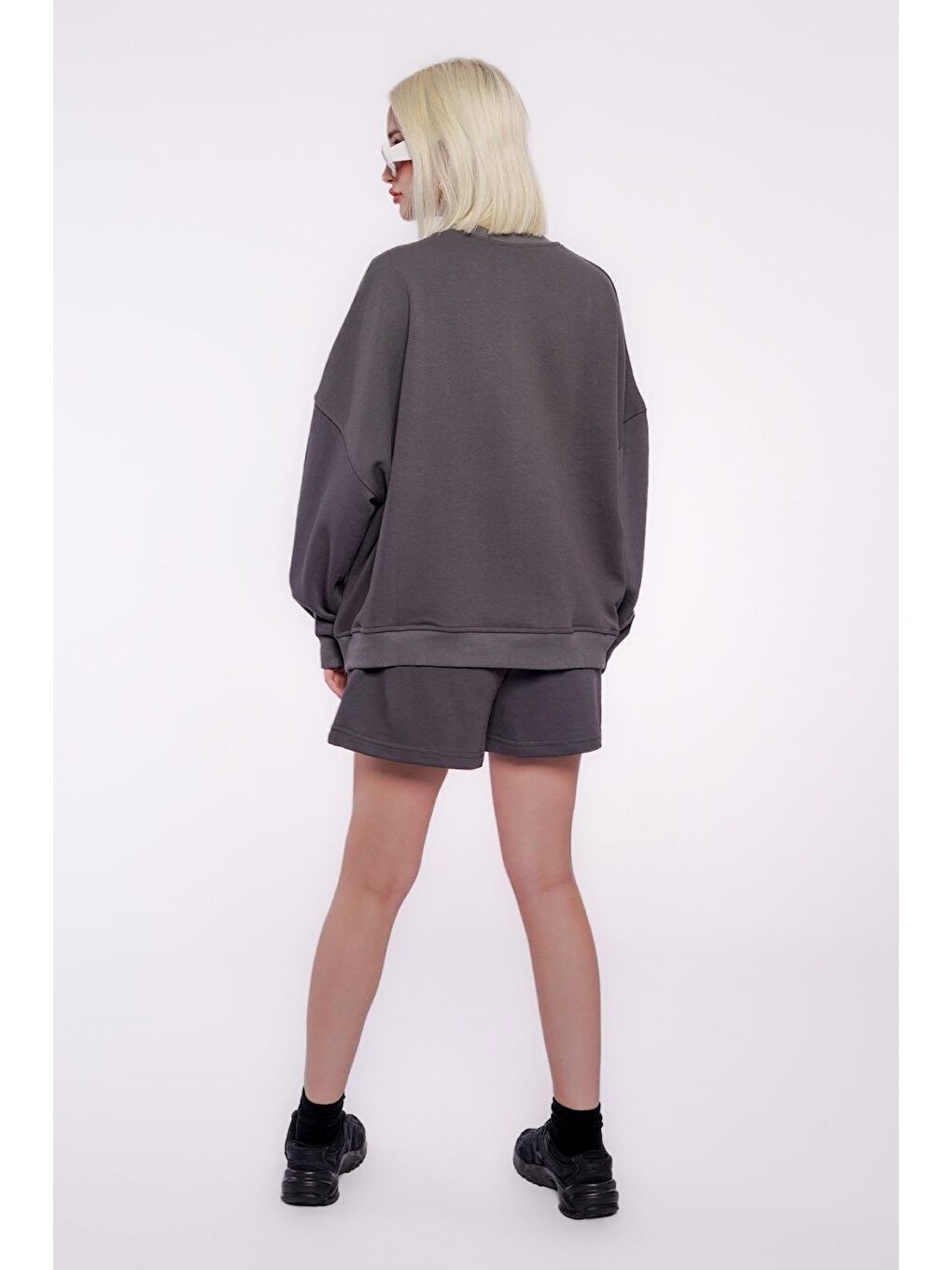 Gri Madmext Füme Kadın Şort Takımı Mg1170-4