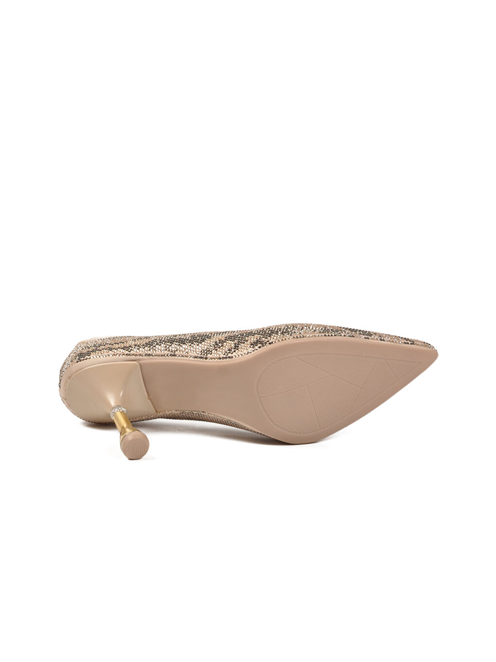 Bej Saten Taş İşlemeli İnce Topuklu Kadın Abiye Ayakkabı 248245 Z-4