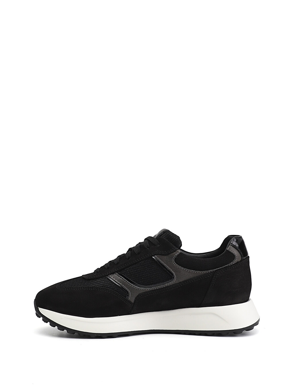 Siyah Erkek SİYAH MELANJ Bağcıklı Hakiki Deri Sneaker-3
