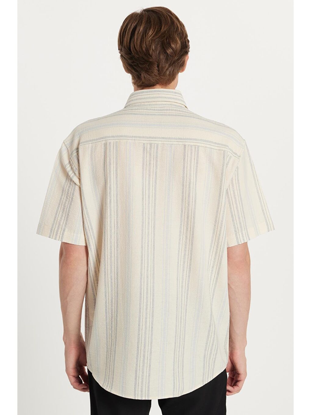 Karışık Erkek Relax Fit Rahat Kesim Kısa Kollu Çizgili Spor Yaka Gömlek-4