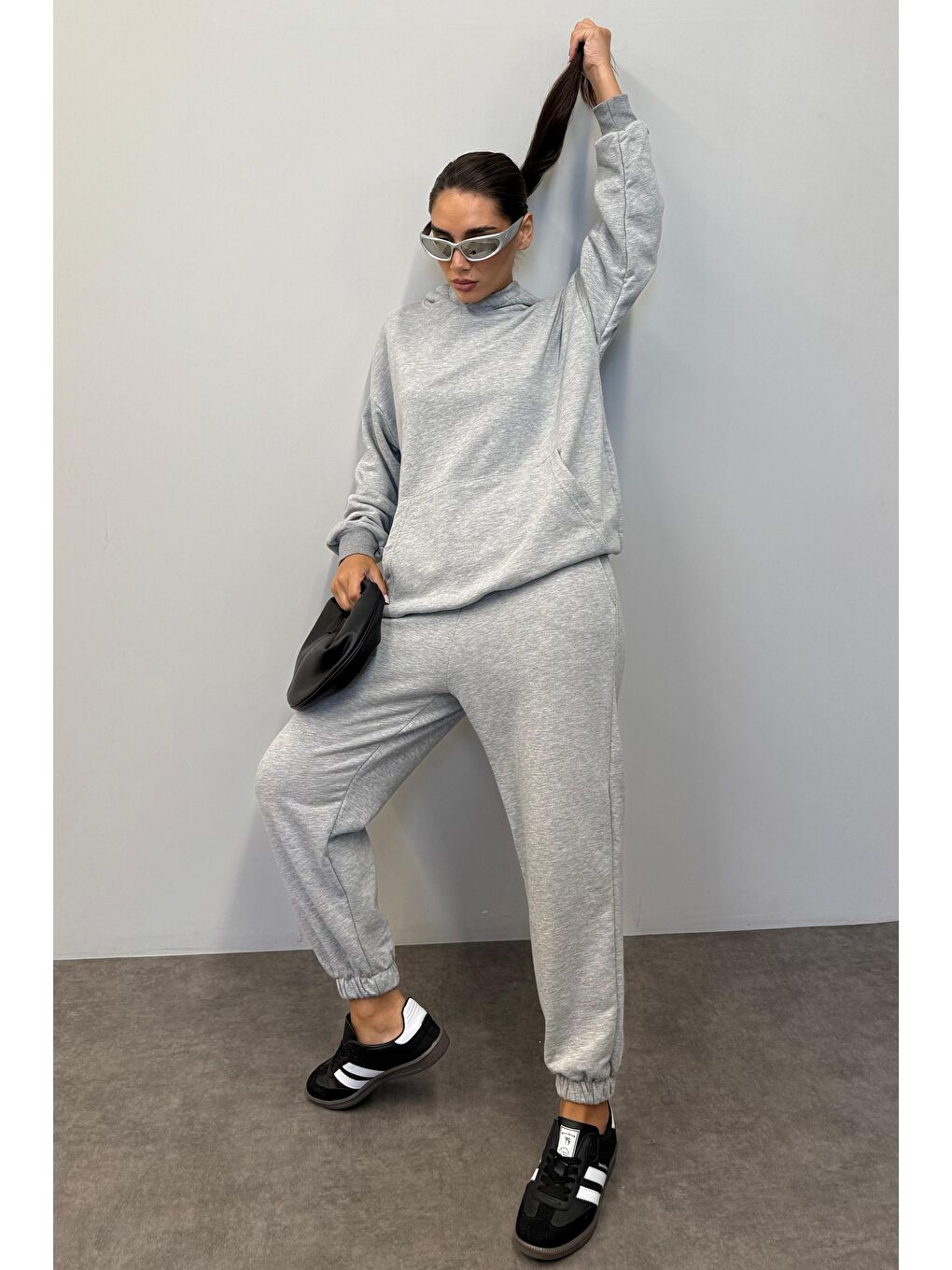 Gri Kapüşonlu Kadın Eşofman Takımı Mg1225-2