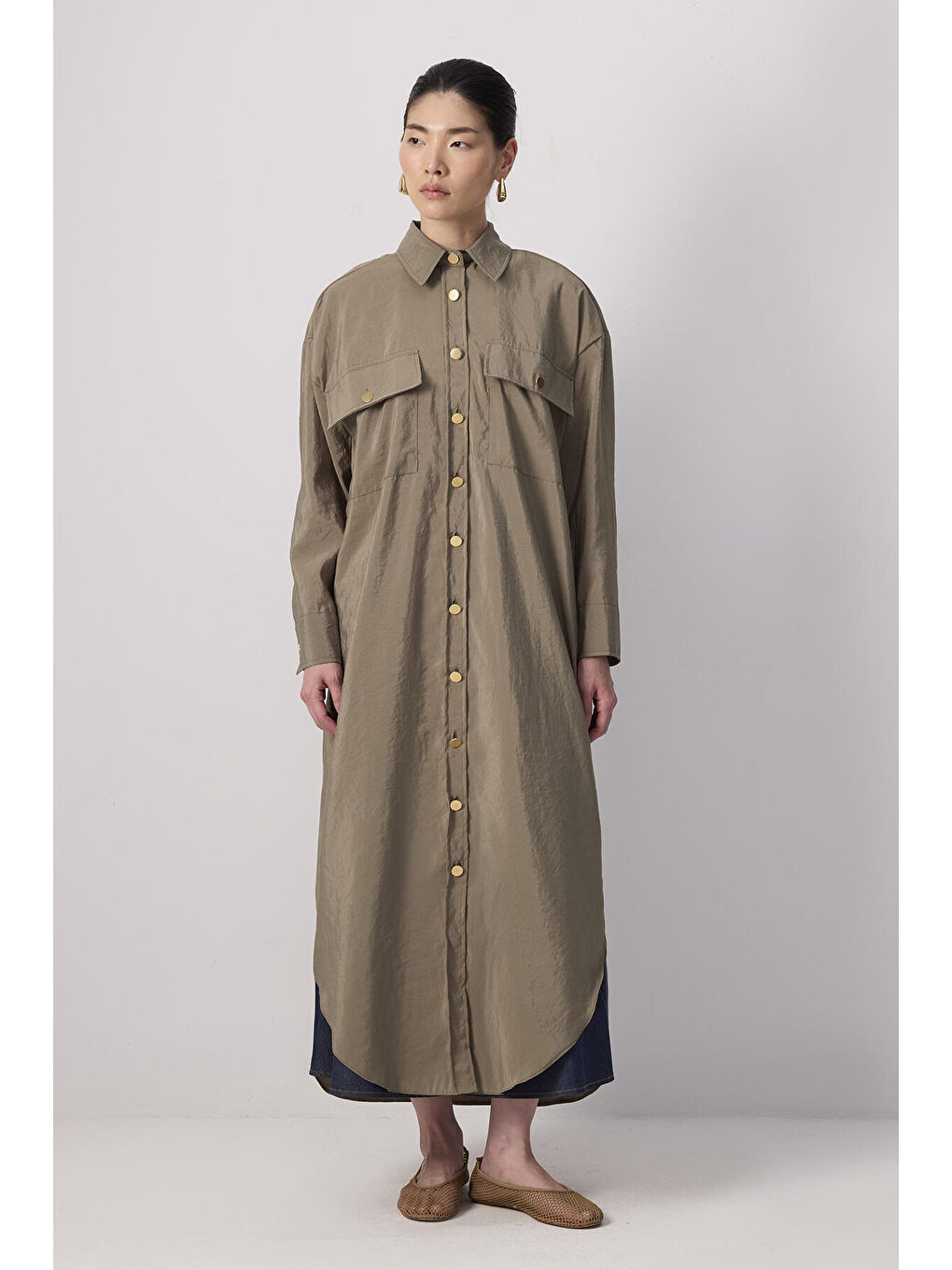 Haki Cepli Kupra Uzun Ceket