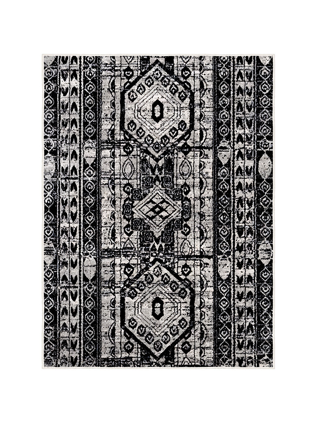 Siyah Dekoratif Özel Tasarım Yıkanabilir İnce Kaymaz Tabanlı Modern Halı KECE FR29