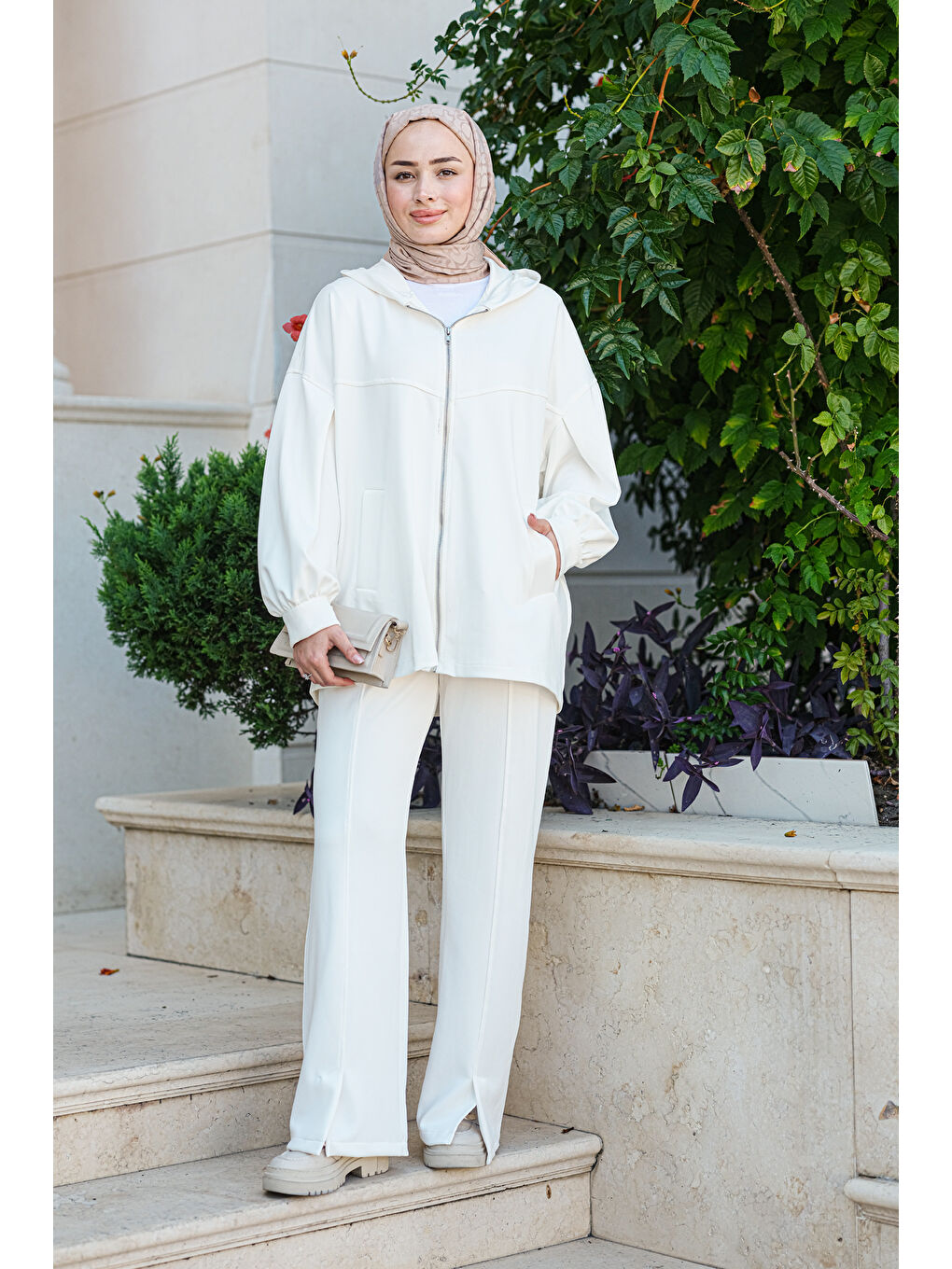 Kapüşonlu İkilİ Takım Ekru-1