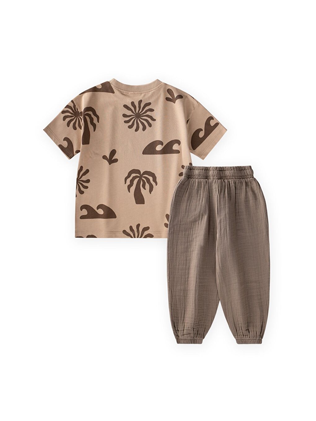 Organik Pantolonlu T-Shirt Takım 2-12 Yaş Bej-1