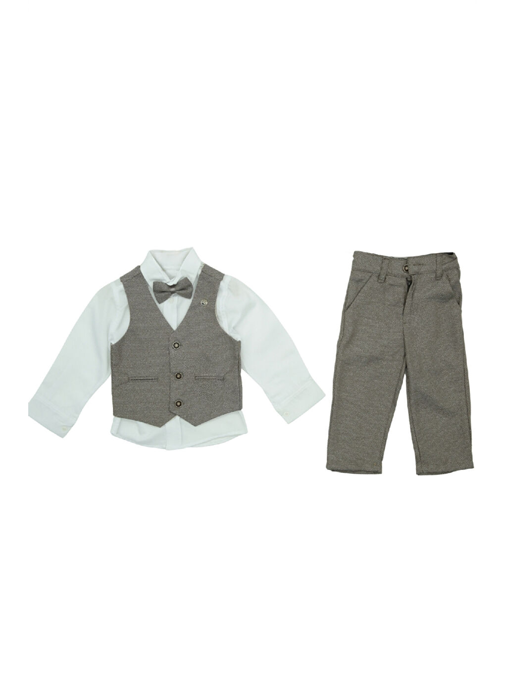 Kahverengi Erkek Bebek 4'lü Takım Set (Pantolon+Gömlek+Yelek+Papyon) 12389