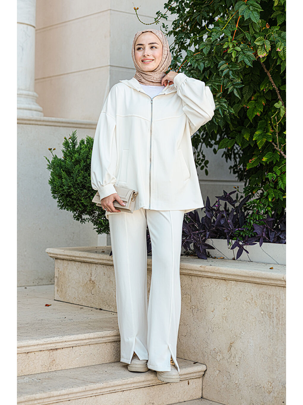 Kapüşonlu İkilİ Takım Ekru-2