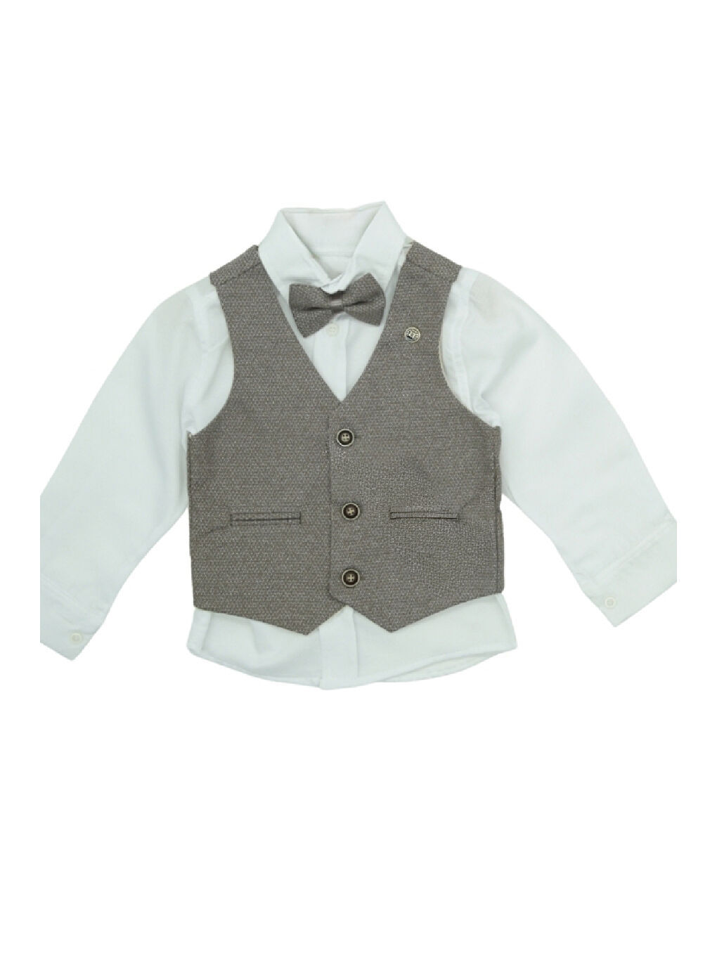 Kahverengi Erkek Bebek 4'lü Takım Set (Pantolon+Gömlek+Yelek+Papyon) 12389-1