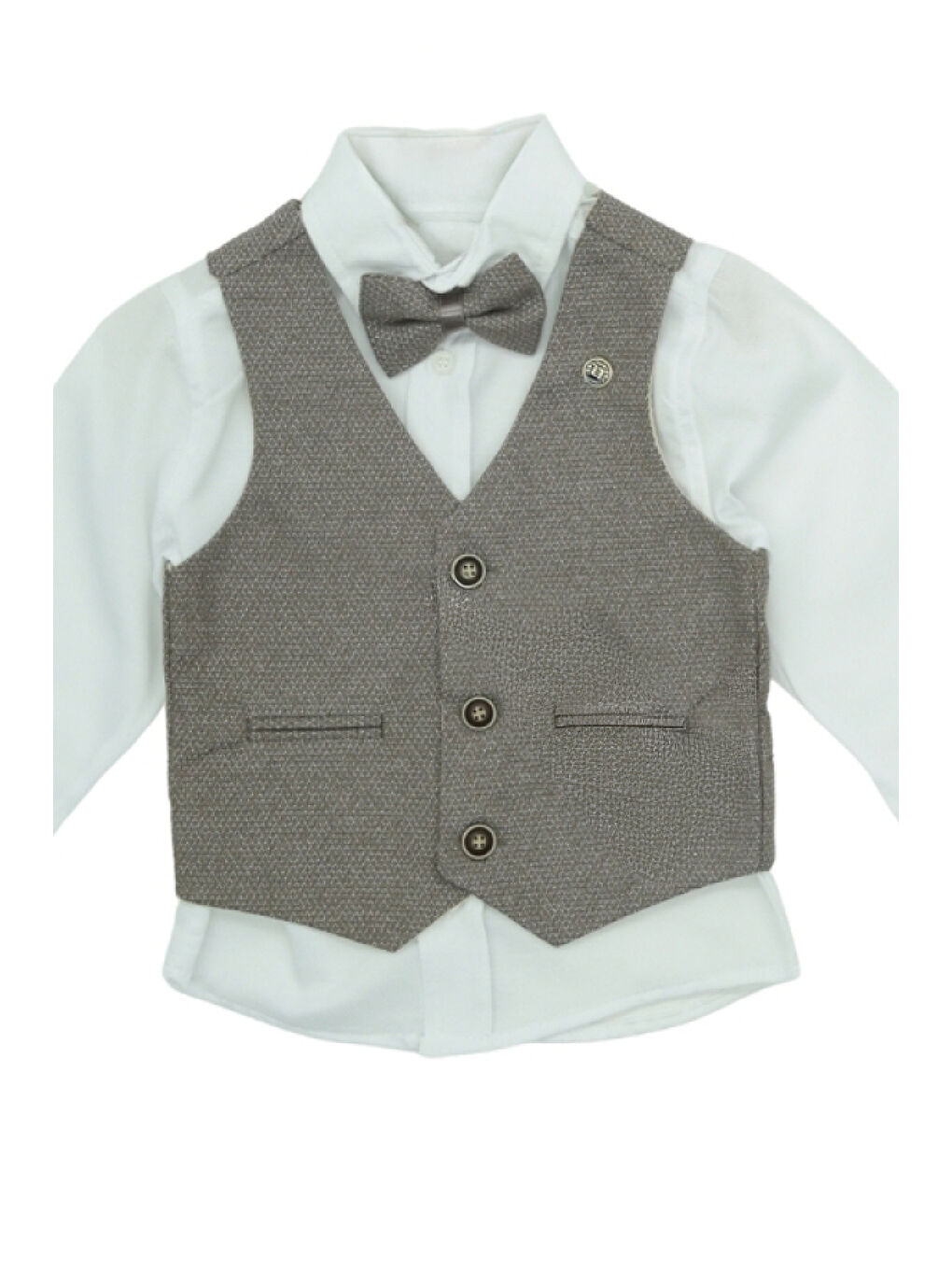 Kahverengi Erkek Bebek 4'lü Takım Set (Pantolon+Gömlek+Yelek+Papyon) 12389-2