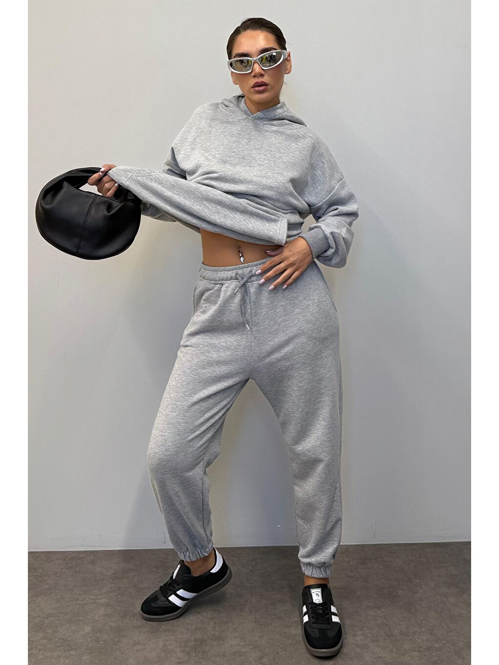 Gri Kapüşonlu Kadın Eşofman Takımı Mg1225-3