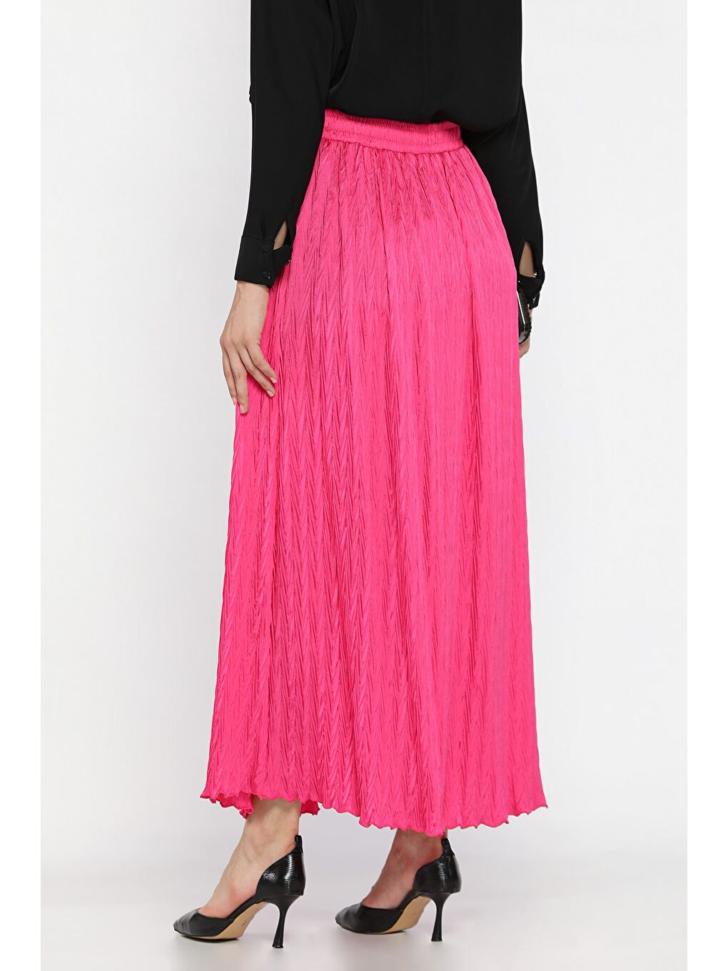 Fuşya Bel Lastikli Kendinden Desenli Tesettür Etek(s,m,l,xl Uyumludur)-5