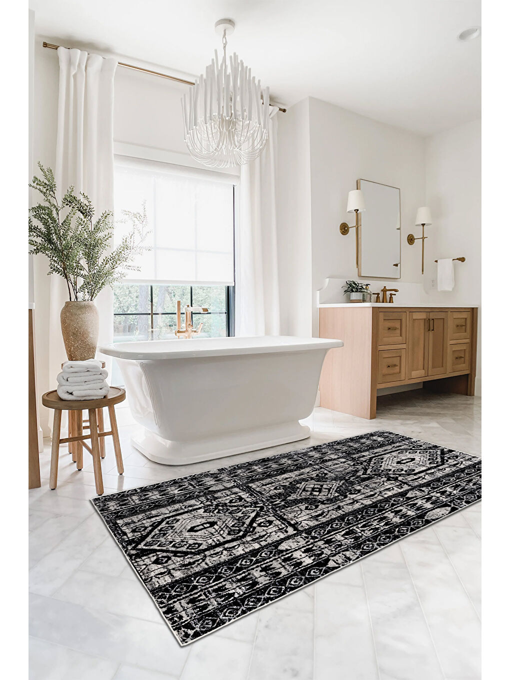 Siyah Dekoratif Özel Tasarım Yıkanabilir İnce Kaymaz Tabanlı Modern Halı KECE FR29-3