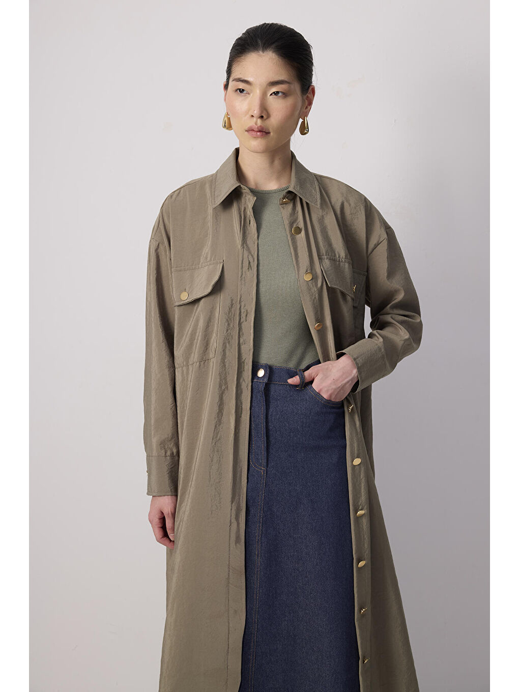 Haki Cepli Kupra Uzun Ceket-1