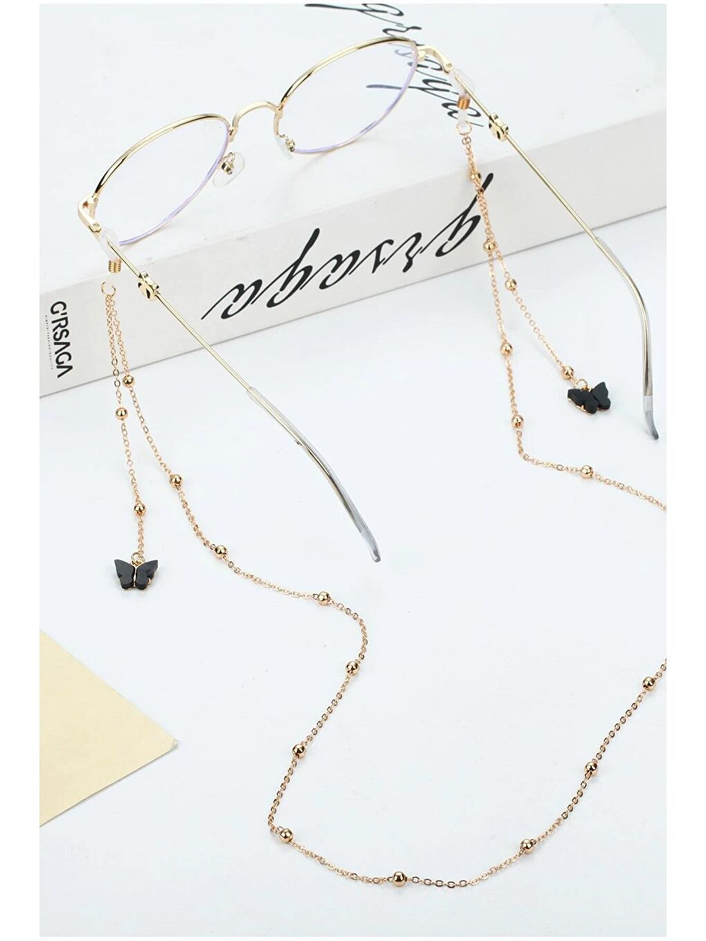 Siyah Kelebek Detaylı Gözlük Askı Zinciri-2