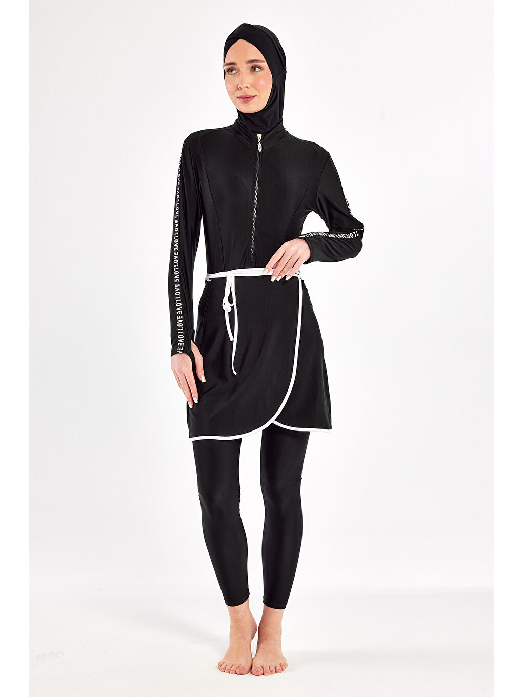 UV Korumalı 3 Farklı Şekilde Giyilebilir Elastanlı Etekli Tesettür Mayo 1109 Siyah02-1