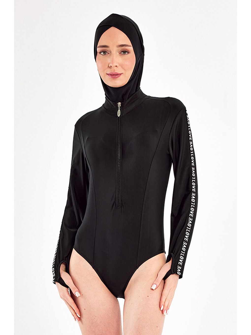 UV Korumalı 3 Farklı Şekilde Giyilebilir Elastanlı Etekli Tesettür Mayo 1109 Siyah02-2