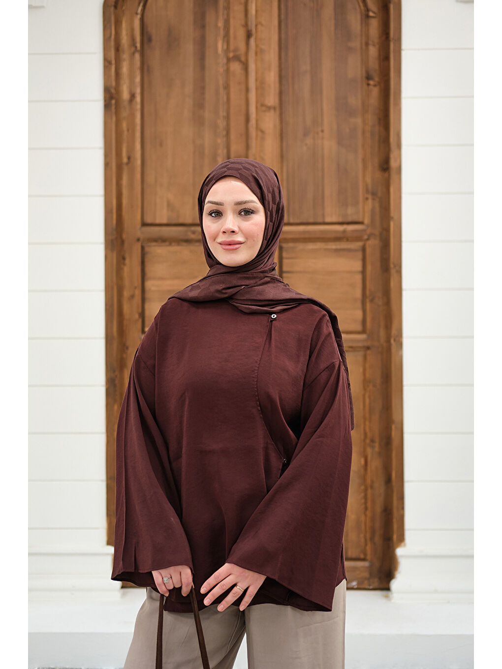 Kadın Yandan Düğmeli İçten Bağlama Detay Gömlek Mürdüm-1