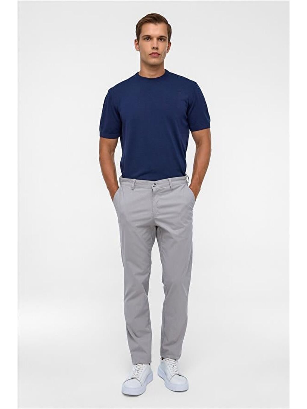 Gri Regular Armürlü Pantolon