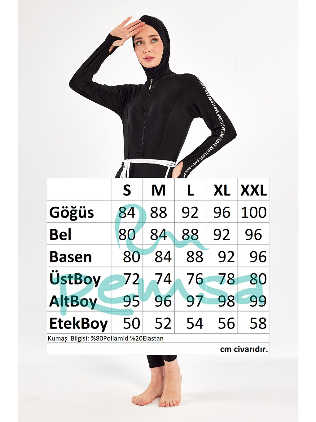 UV Korumalı 3 Farklı Şekilde Giyilebilir Elastanlı Etekli Tesettür Mayo 1109 Siyah02-3