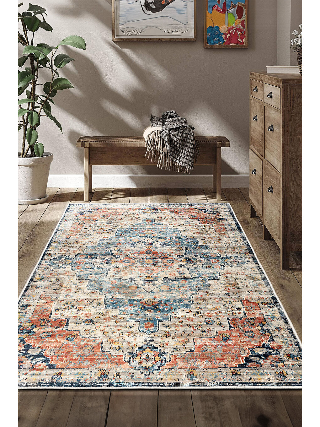 Turuncu Dekoratif Özel Tasarım Yıkanabilir İnce Kaymaz Tabanlı Modern Halı KECE FR23-1