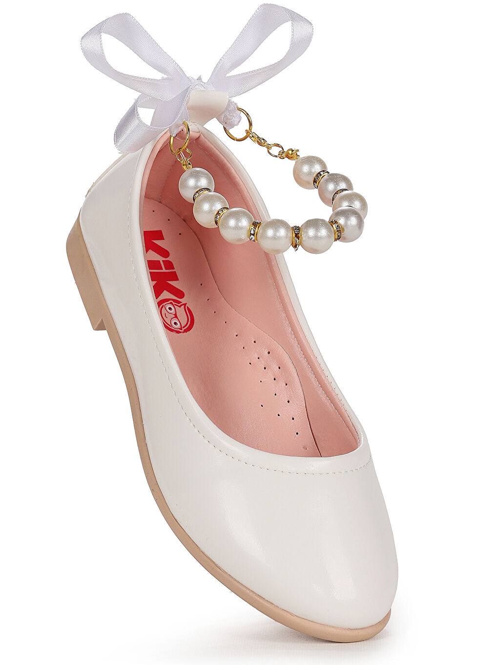 Beyaz Blanch Rugan İncili Lastikli Kız Çocuk Babet Ayakkabı