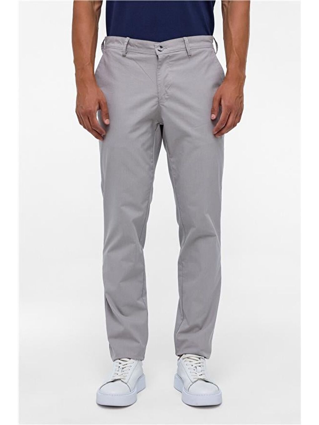 Gri Regular Armürlü Pantolon-1