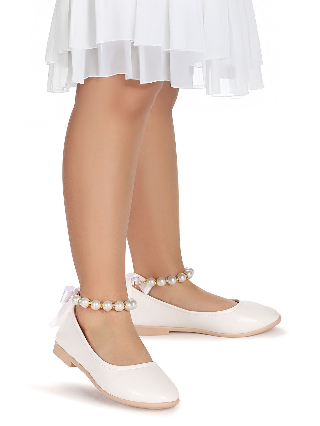 Beyaz Blanch Rugan İncili Lastikli Kız Çocuk Babet Ayakkabı-2