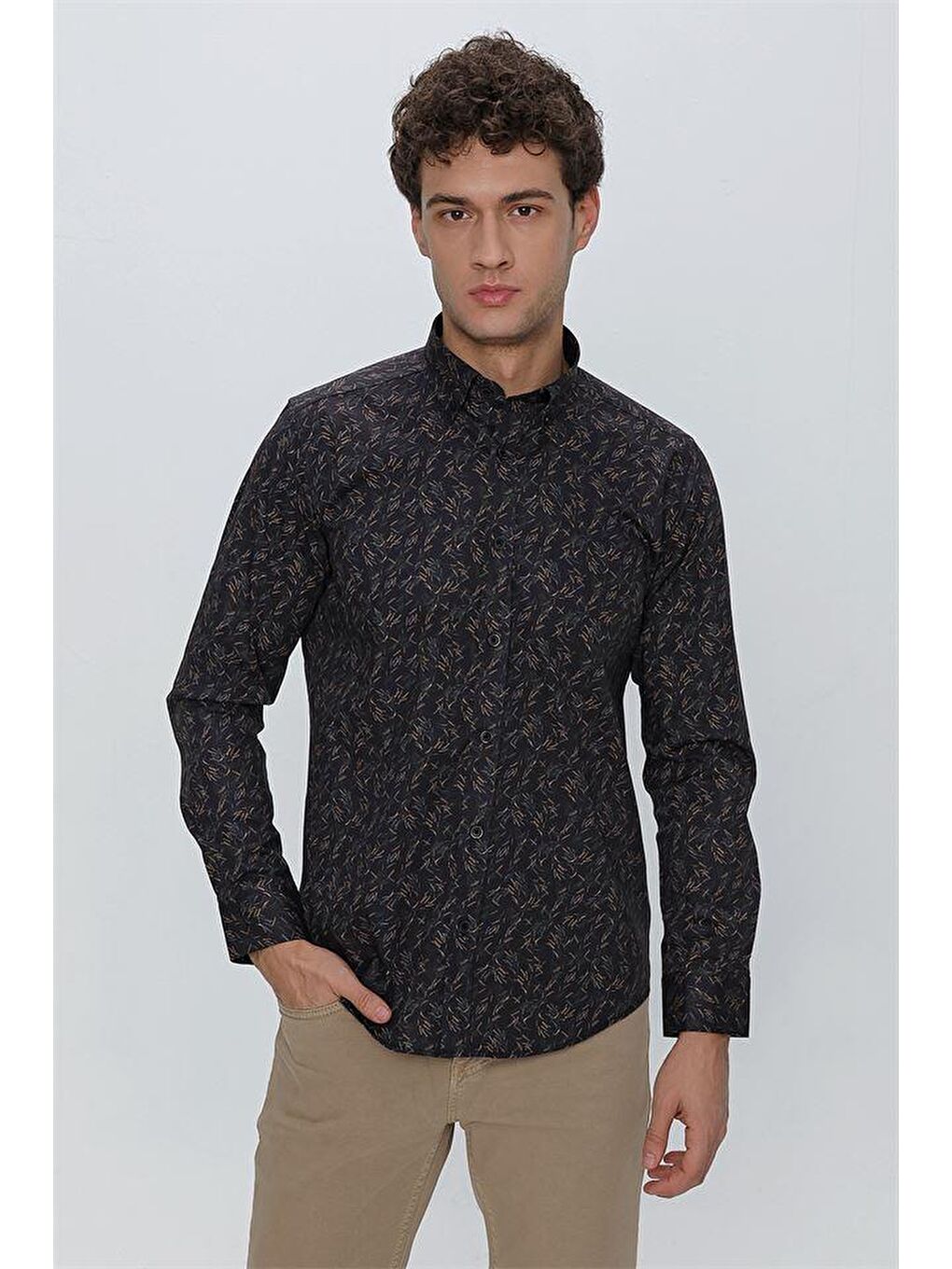 Koyu Lacivert Uzun Kol Klasik Slim Fit Pamuklu Elastanlı Gömlek 1004225245-4