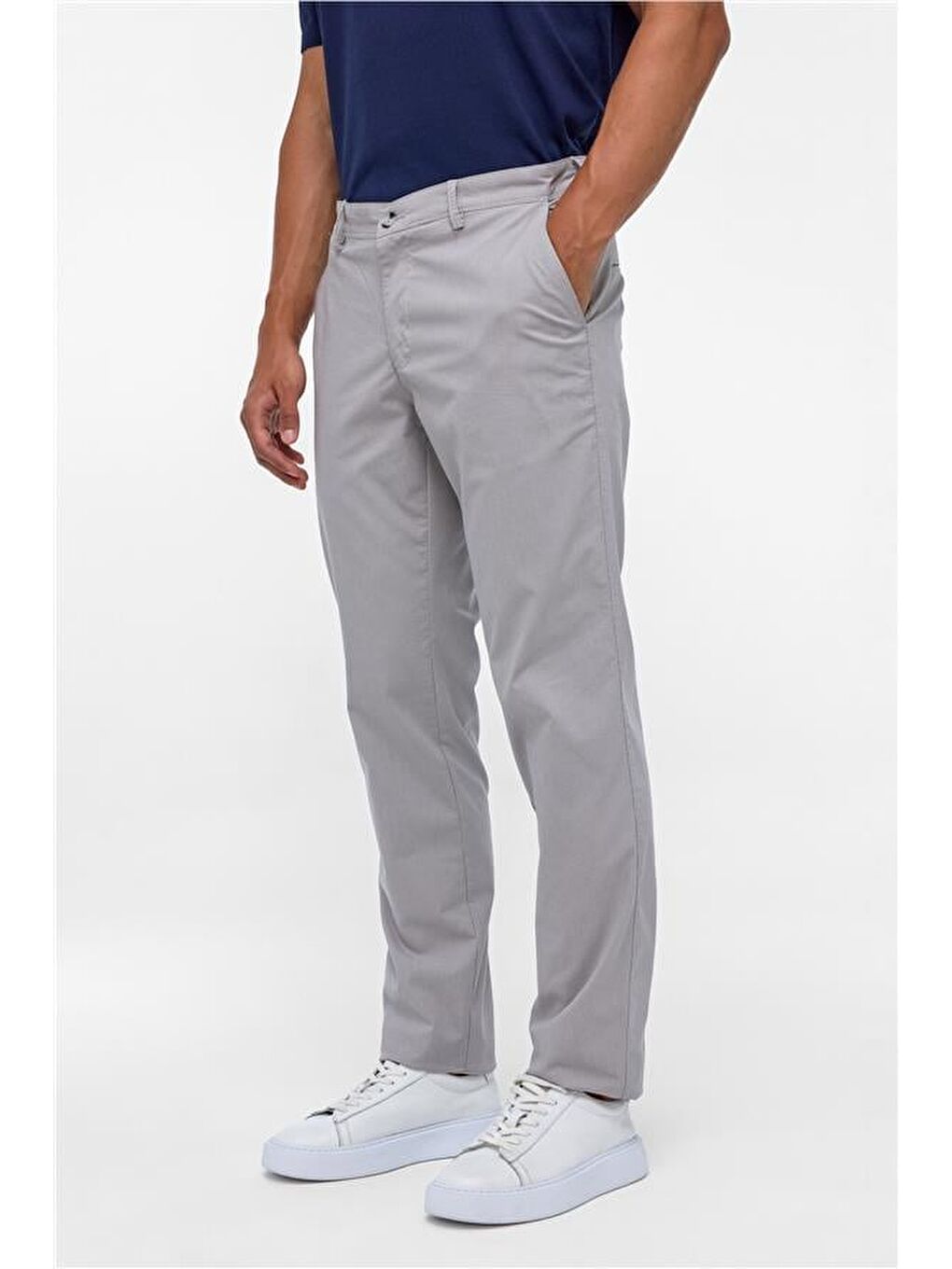 Gri Regular Armürlü Pantolon-2