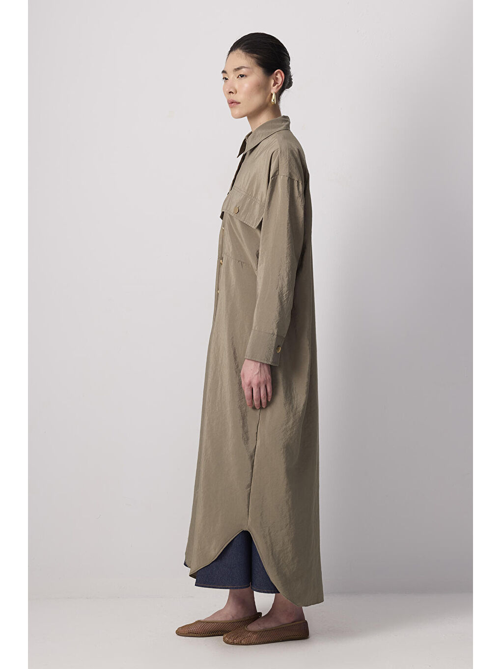 Haki Cepli Kupra Uzun Ceket-2