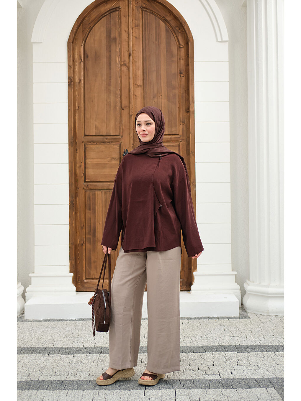 Kadın Yandan Düğmeli İçten Bağlama Detay Gömlek Mürdüm-2