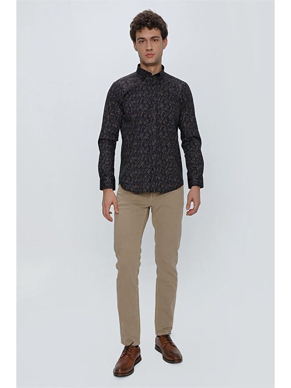 Koyu Lacivert Uzun Kol Klasik Slim Fit Pamuklu Elastanlı Gömlek 1004225245-2