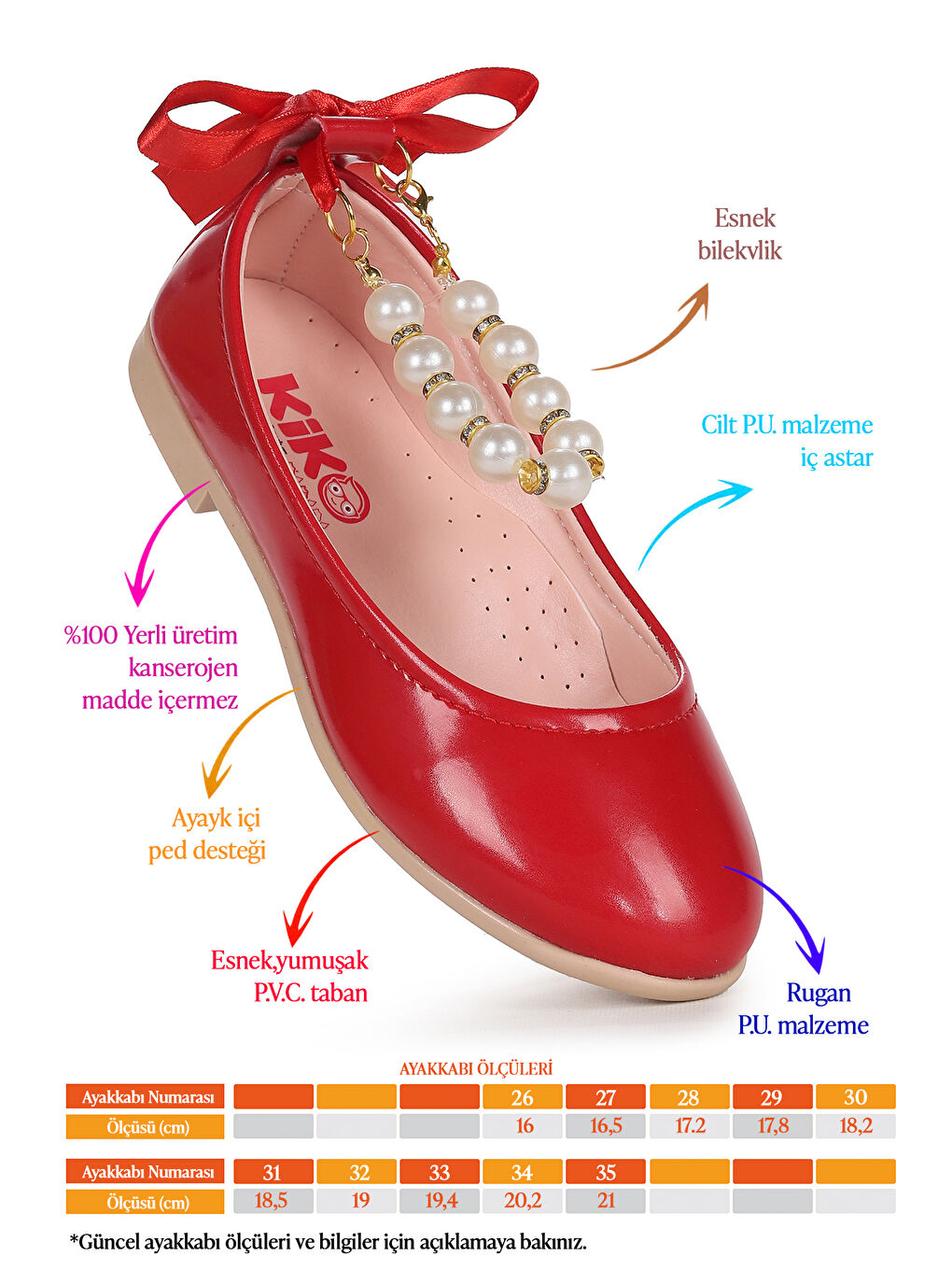 Kırmızı Blanch Rugan İncili Lastikli Kız Çocuk Babet Ayakkabı-1
