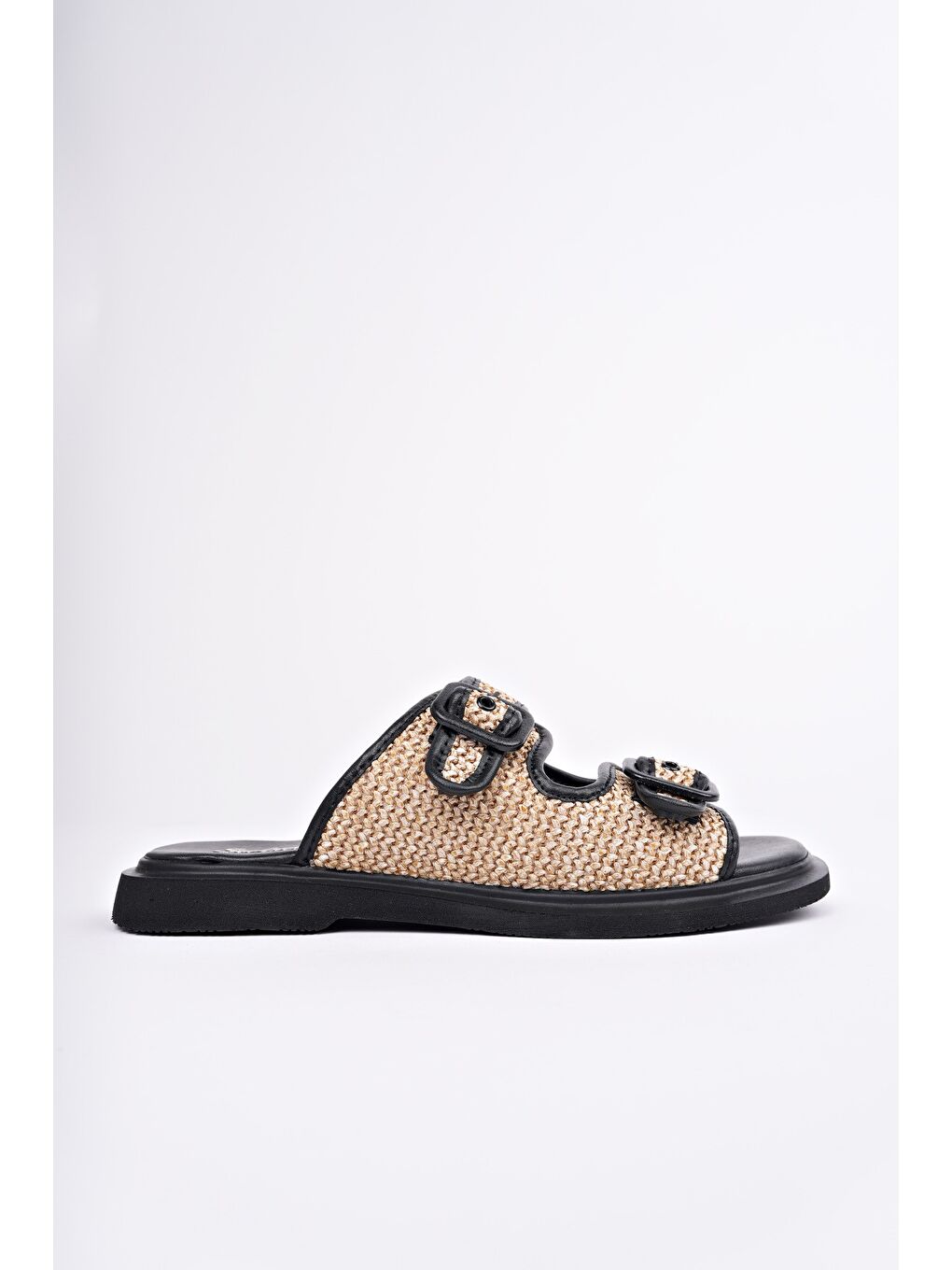 Siyah SARLE Çift Bantlı Ayarlanabilir Kemerli Kadın Günlük Hasır Terlik-4