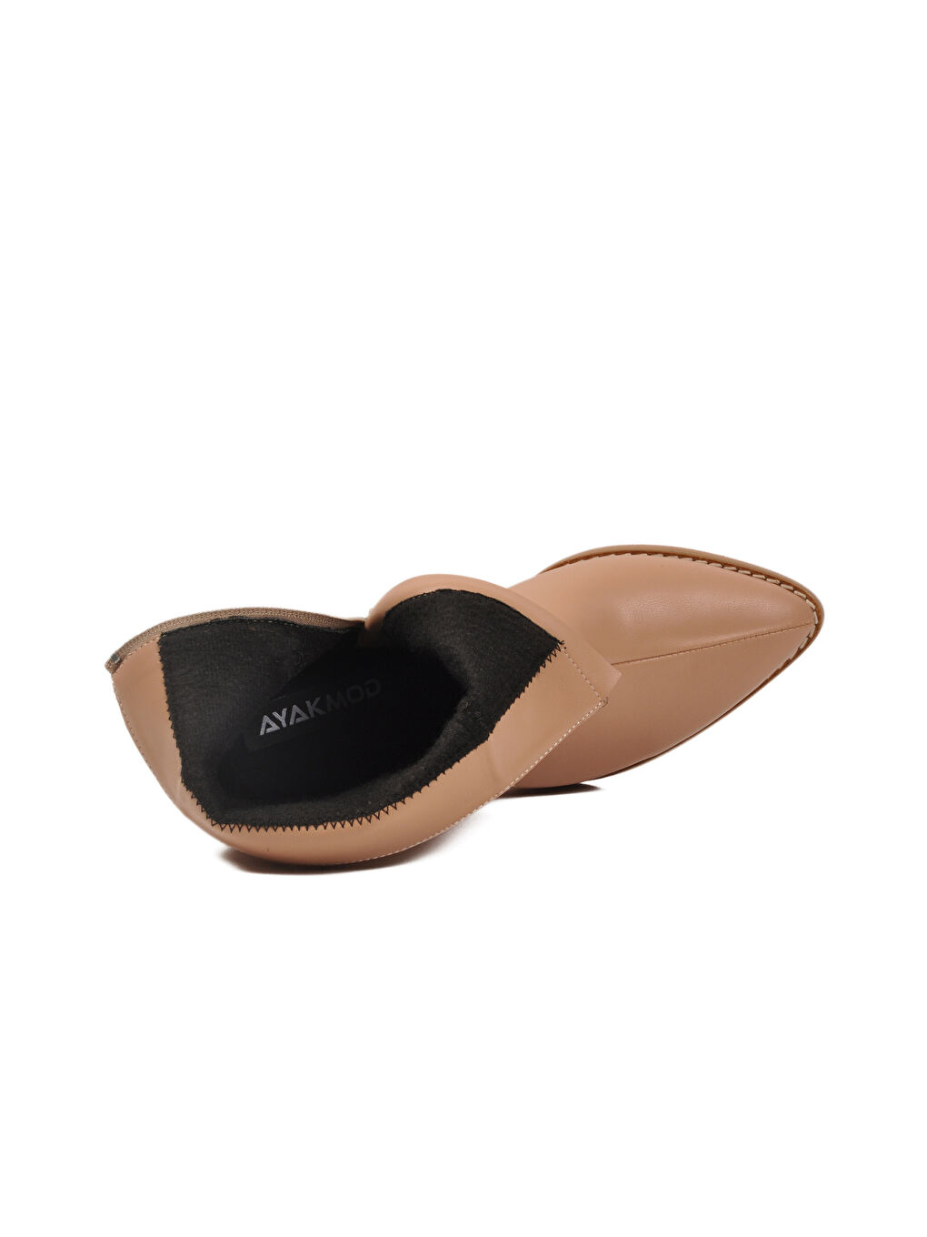 Bej Dar Kalıp Streç Bilek Boy Sivri Burun Polarlı Topuklu Kadın Bot 262326 Z-3