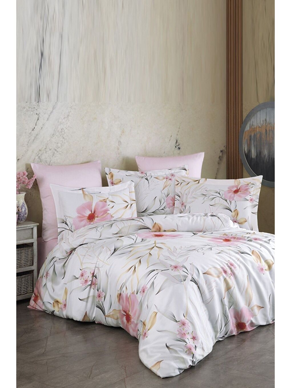 Pembe Lyocell Çift Kişilik Nevresim Takımı Stella