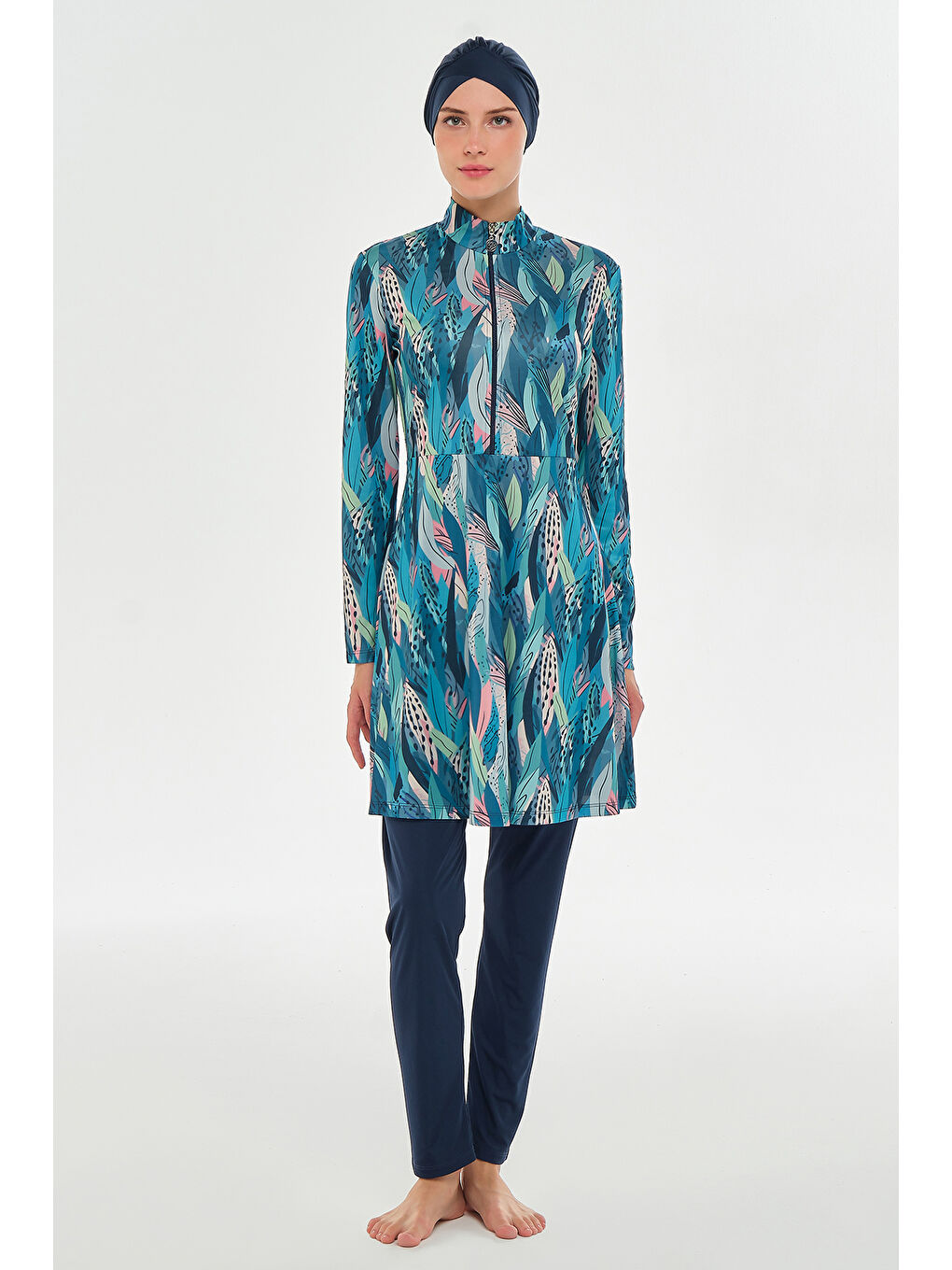 Yarım Fermuarlı Elastanlı Tam Kapalı Tesettür Mayo 3114 Koyu Lacivert-1