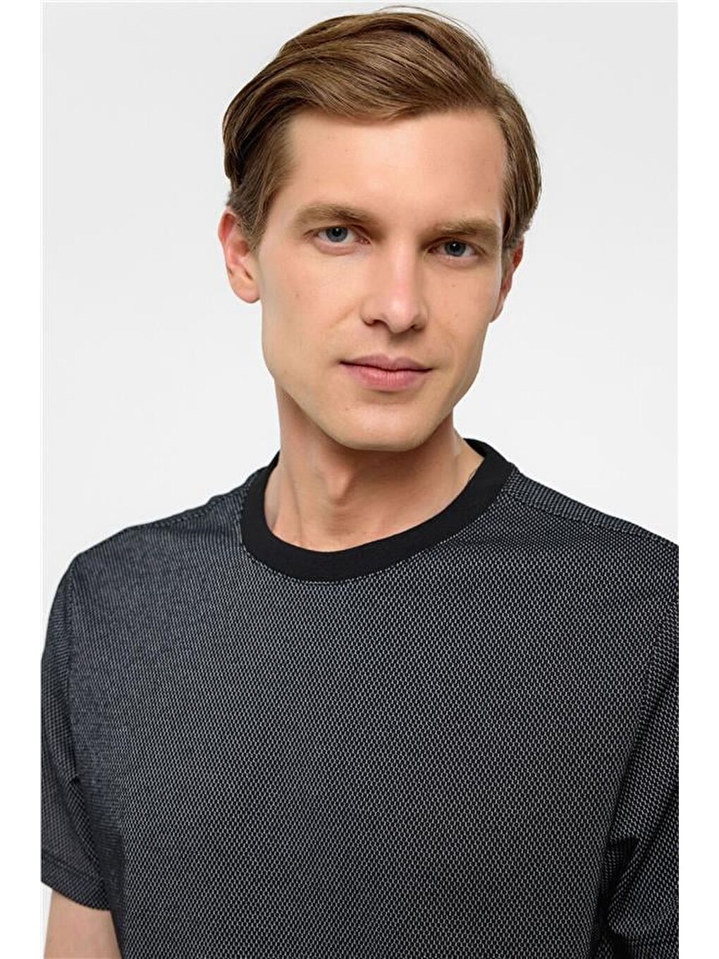 Antrasit Regular Armürlü Bisiklet Yaka Tişört-2