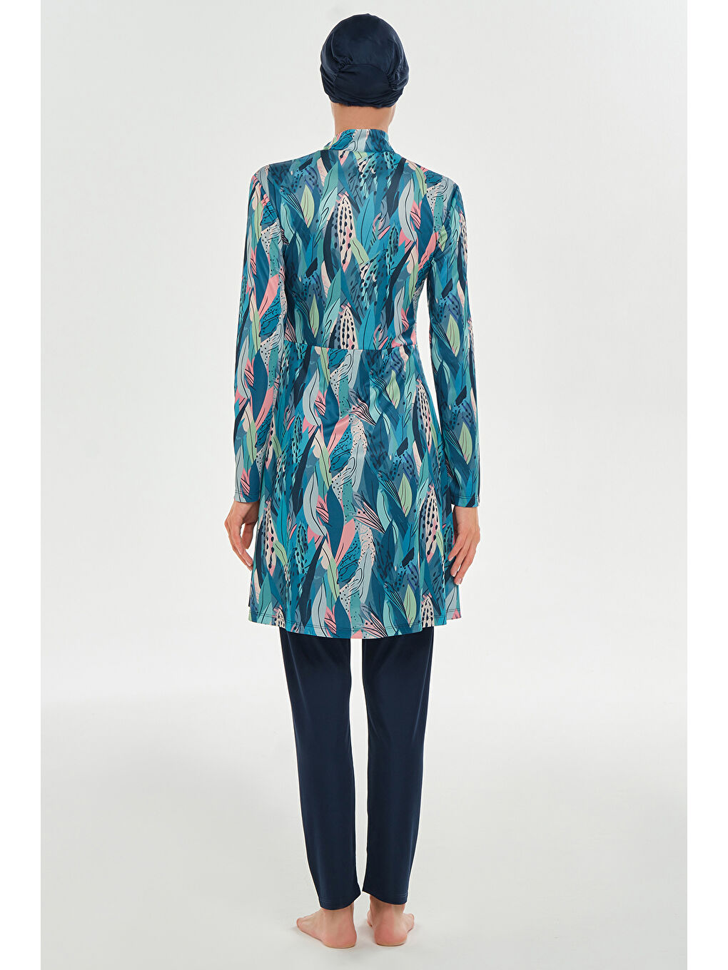 Yarım Fermuarlı Elastanlı Tam Kapalı Tesettür Mayo 3114 Koyu Lacivert-2