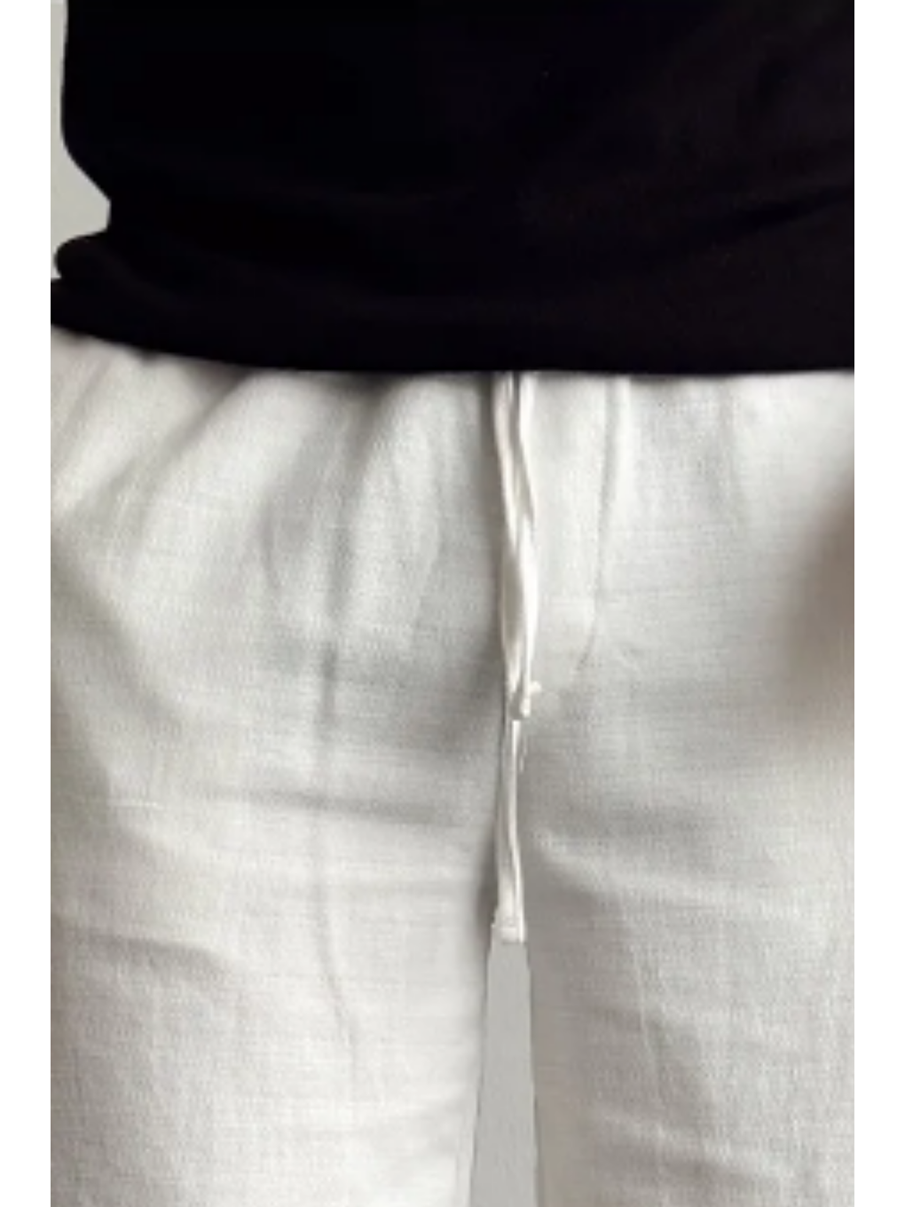 Erkek Beyaz Musli Lastikli Bağcıklı Regular Şort-2