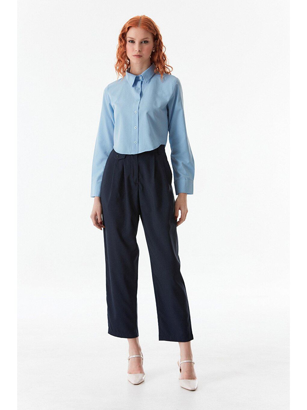 Mavi Basic Uzun Kollu Crop Gömlek-2