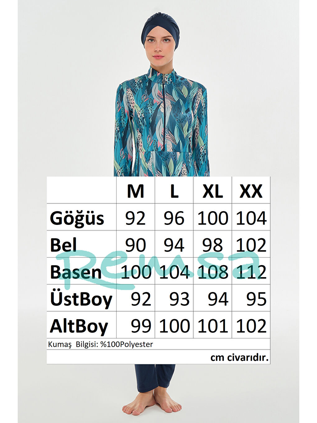 Yarım Fermuarlı Elastanlı Tam Kapalı Tesettür Mayo 3114 Koyu Lacivert-3