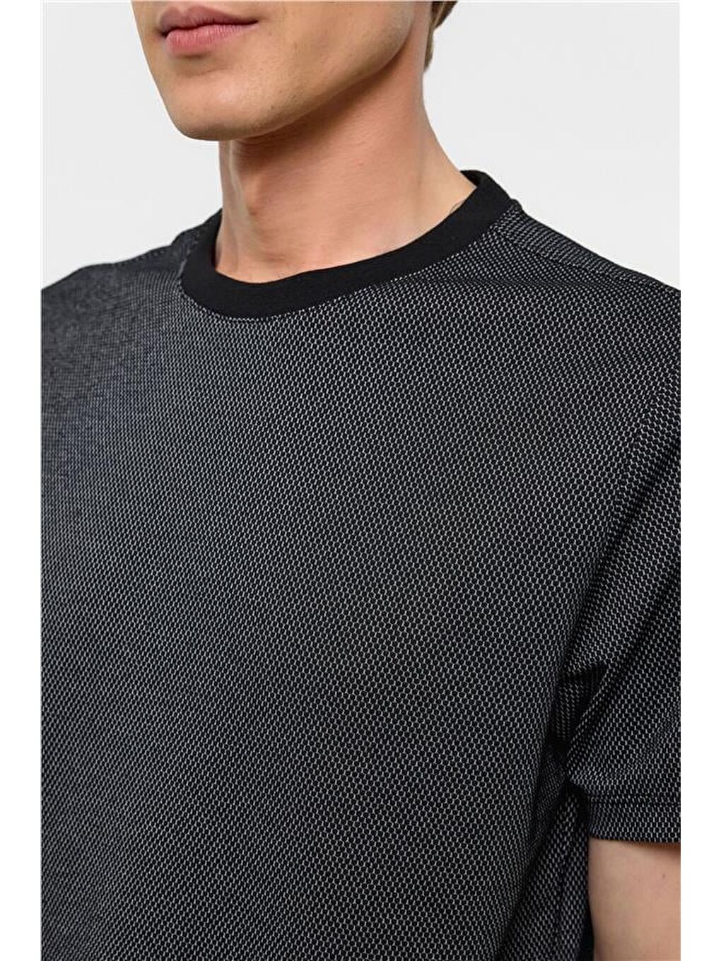 Antrasit Regular Armürlü Bisiklet Yaka Tişört-3