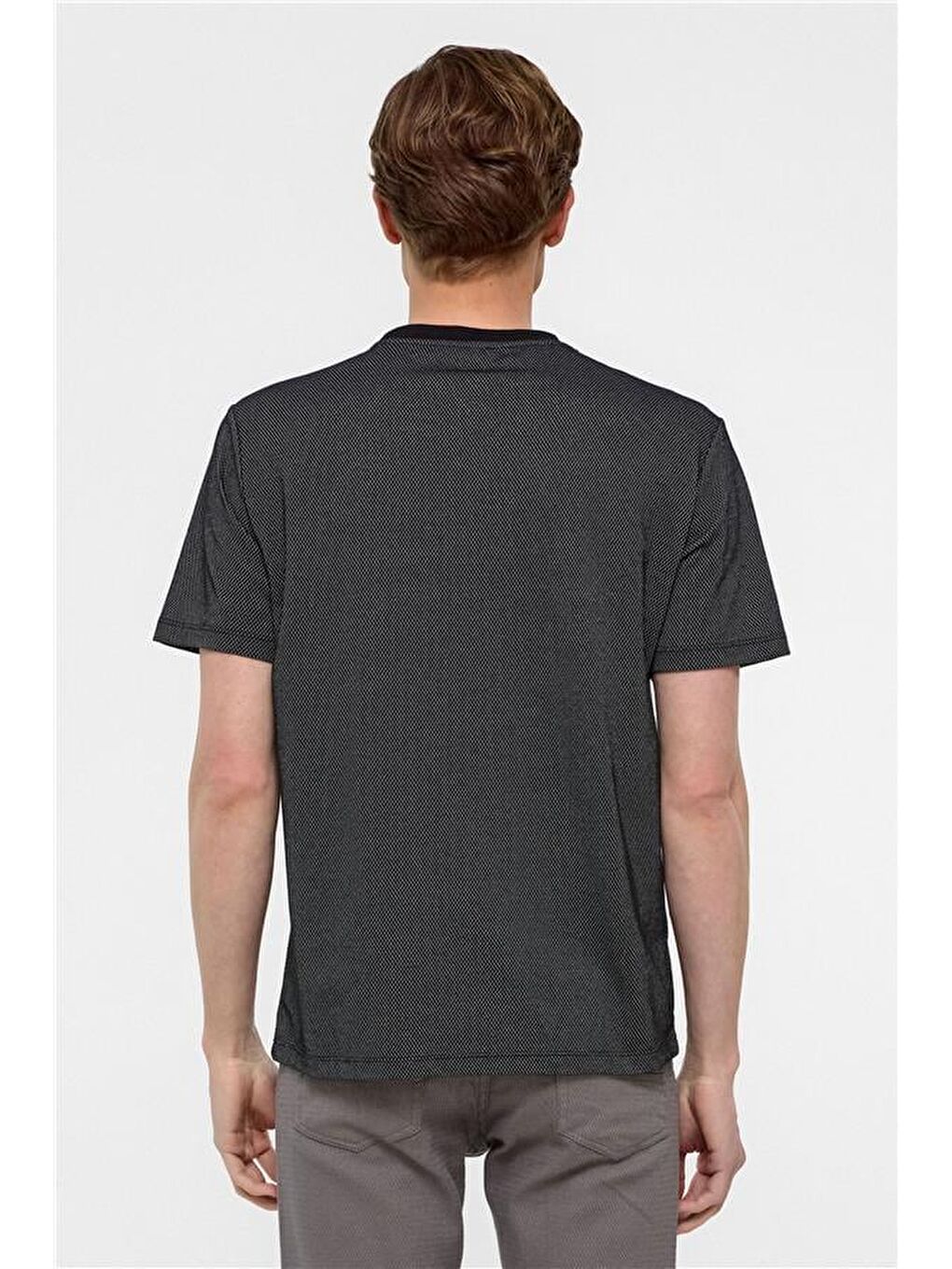 Antrasit Regular Armürlü Bisiklet Yaka Tişört-4