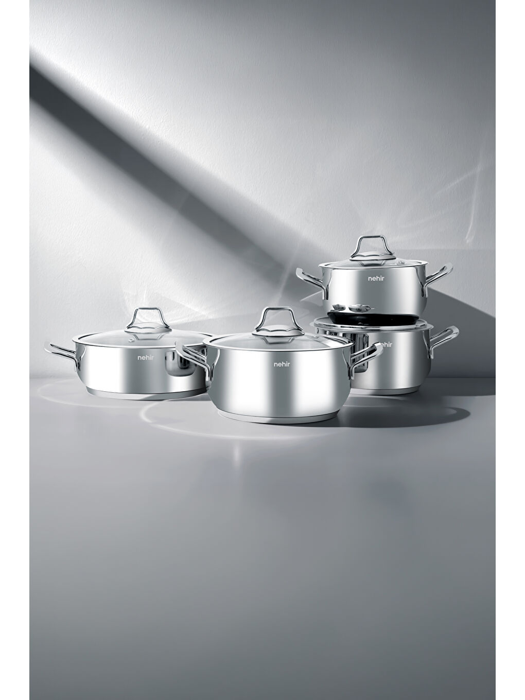 Gri Alven 8 Parça Derin Paslanmaz Çelik Tencere Seti